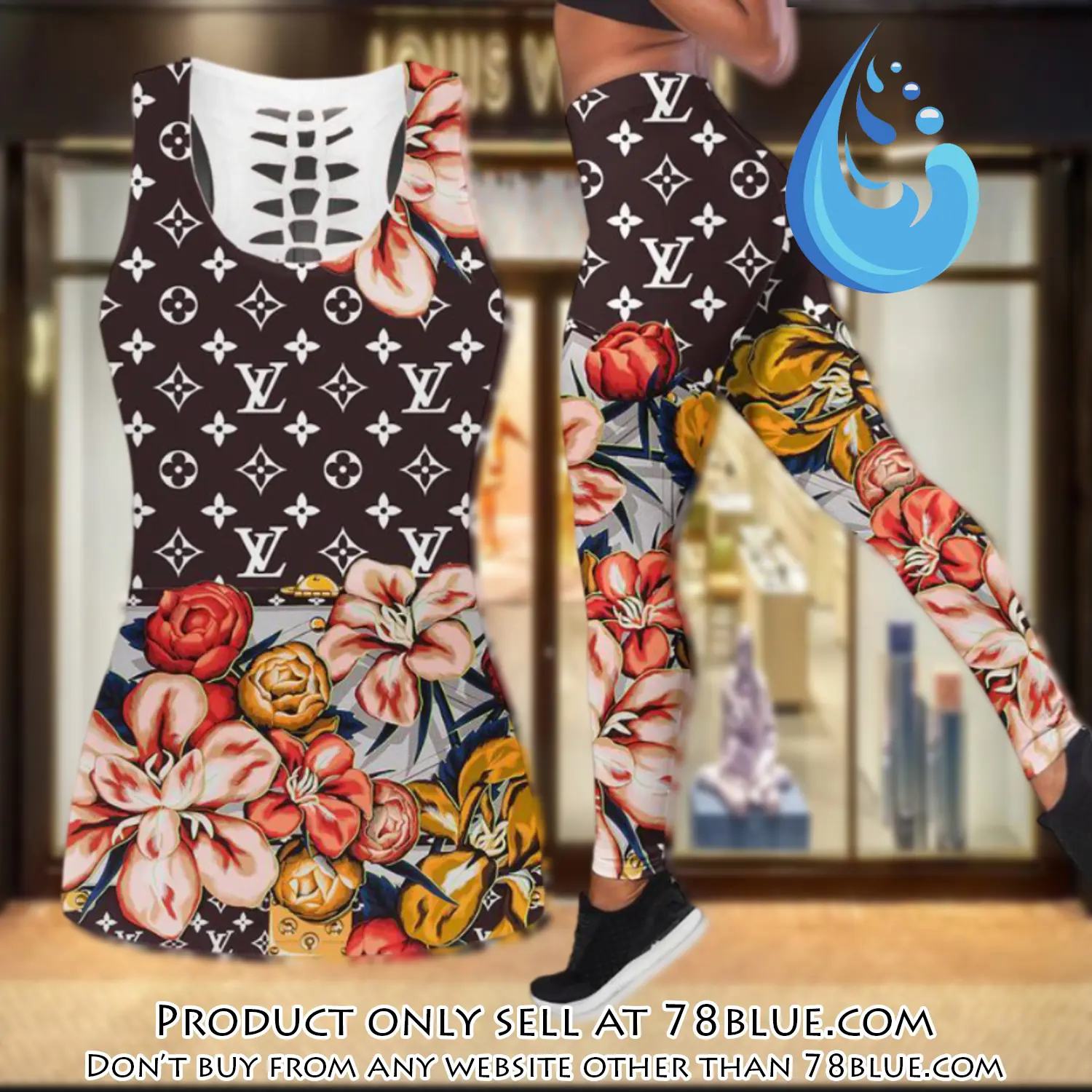 Louis vuitton floral tank top leggings set luxury brand lv for women yoga gym 78b0946855